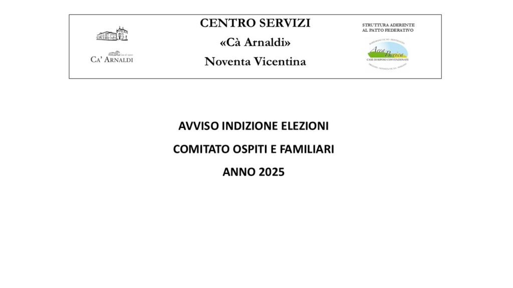 Avviso per elezioni del Comitato Ospiti e Familiari